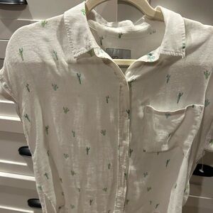 Rails Cream Shirt with Green Cactus Design